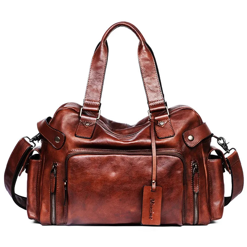 Genuine Leather Duffel Bag – Unisex Travel & Weekender Bag with Laptop Compartment