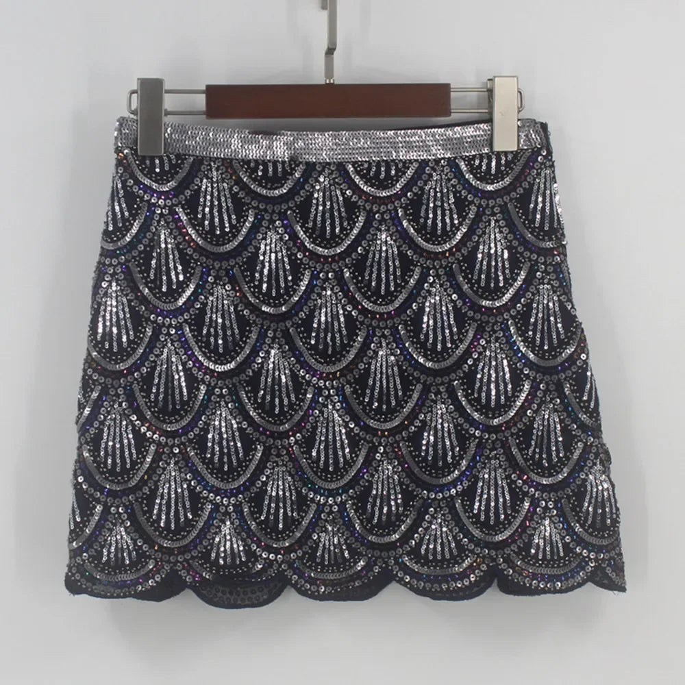 VacationGrabs Sequined Skirts for Women Chic Casual Skirts Summer New Party Clubwear Fashion Female High Waist A-Line Skirts