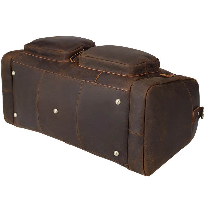 Super Large 62cm Men's Leather Duffel Travel Bag – Vintage Style - VacationGrabs