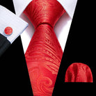 Red Plaid Silk Tie Set for Men - VacationGrabs