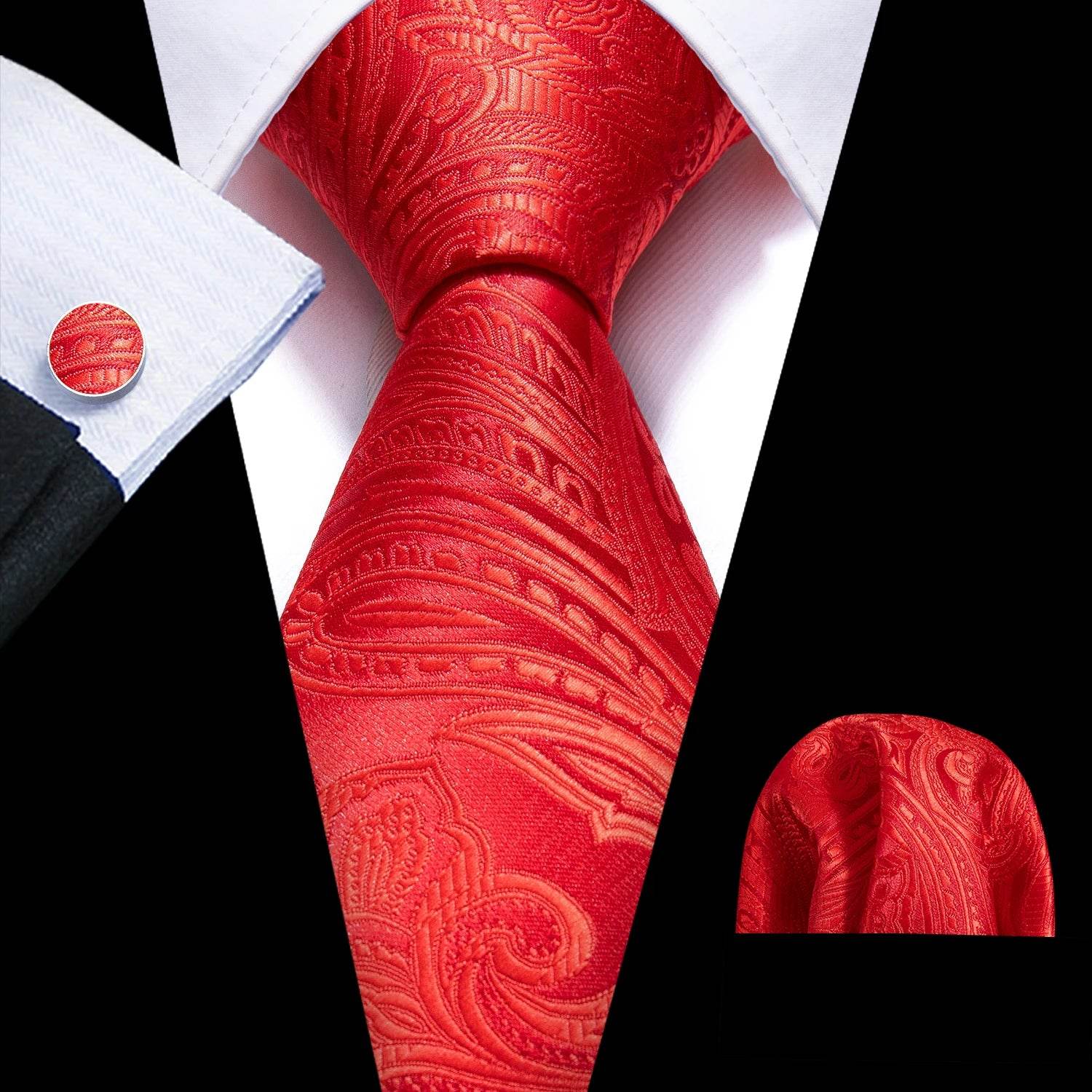 Red Plaid Silk Tie Set for Men - VacationGrabs