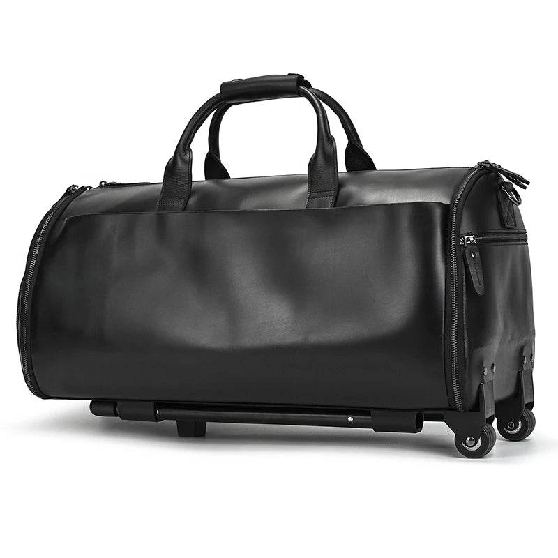 Large Capacity Leather Trolley Bag – Rolling Business Handbag - VacationGrabs