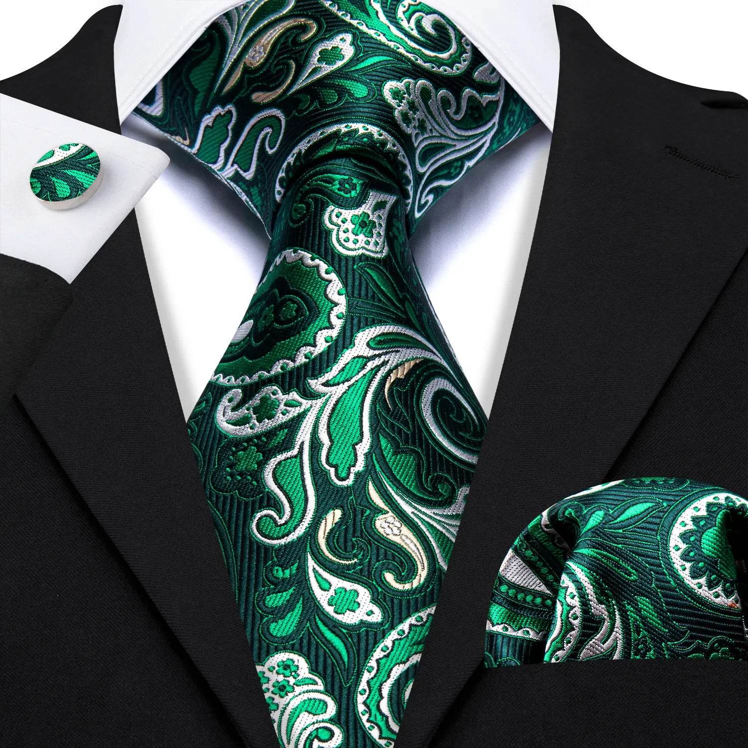 Green Silk Tie Set for Men: Multiple Shades Available - VacationGrabs