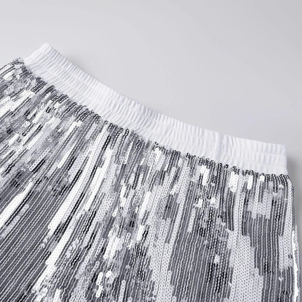 VacationGrabs Y2K Sparkle Sequined Shorts Elastic Waist Loose Fit Glitter Hot Pants Women Nightclub Rave Festival Party Casual Bottoms
