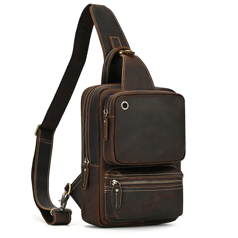 Large Capacity Leather Chest Bag Crossbody Bagpack For Man Sling Bag Vintage Fashion Unique Designer Chest Pack Shoulder Bag