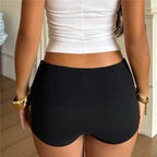 Y2K Sexy Low Waist Star Studded Mini Shorts Women Ribbed Stretch Tight Booty Hot Pants Eyelet Club Night Streetwear Bottom