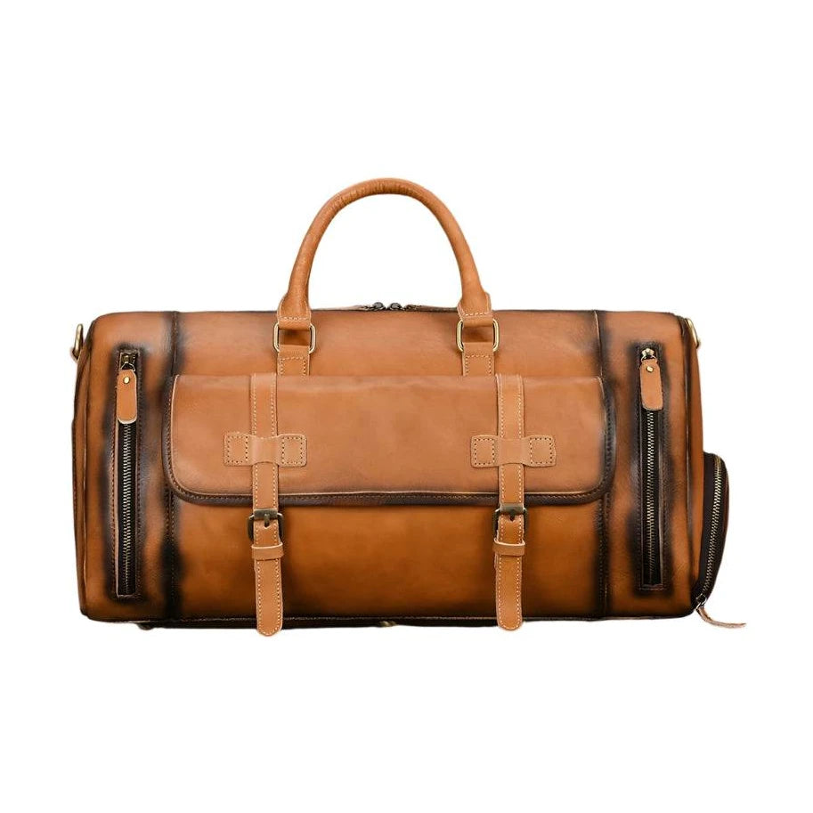 Vintage Men’s Leather Travel Bag Large Duffle with Shoe Compartment - VacationGrabs