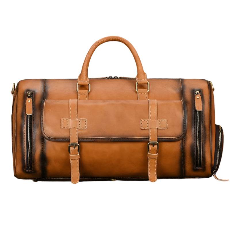 Vintage Men’s Leather Travel Bag Large Duffle with Shoe Compartment - VacationGrabs