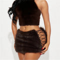 VacationGrabs Furry Mini Skirts Women Tie Side High Street Sexy Midnight Hottie Fashion Wild Party Simple Classic Autumn Winter Bottom