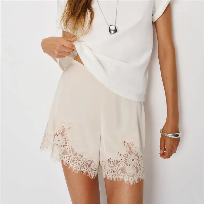 VacationGrabs Women Satin Silk Lace Trim Shorts Silky Low Rise Boxer Shorts Y2k Teen Girls Cute Y2K Coquette Lounge Slip Bottoms