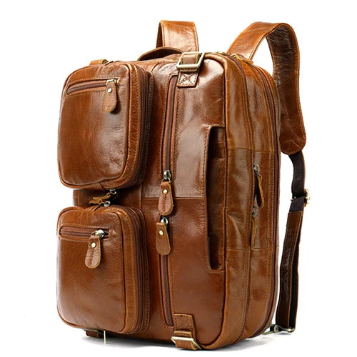 Genuine Leather Men’s Travel Backpack Luxury School Bag 17"