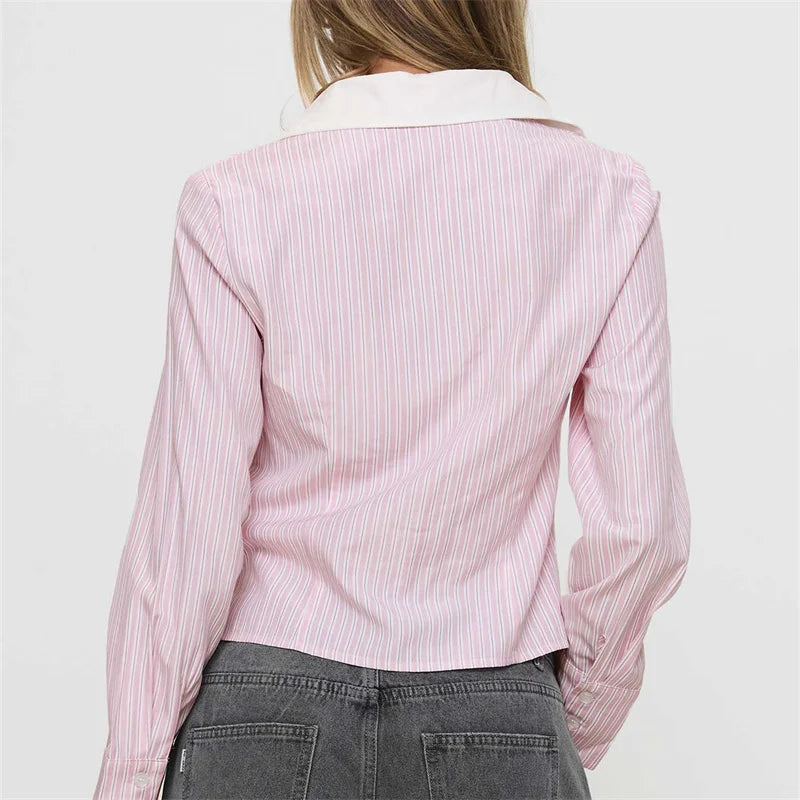 VacationGrabs Fashion Women Striped Shirt Long Sleeve Shirt Button-down Elegant Ladies Blouse Fall Spring Work Out Tops Casual Daily