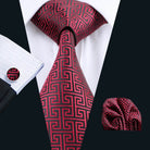 Red Plaid Silk Tie Set for Men - VacationGrabs