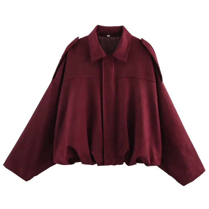 Women's Batwing Sleeve Zip-Up Jacket, Loose Fit Short Coat