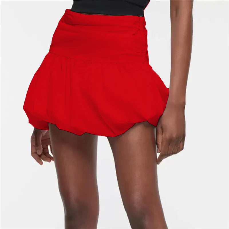 VacationGrabs Y2k Ruffle Hem Bubble Skirt High Waisted A-Line Puffy Mini Short Skirt Women Summer Pleated Balloon Skirts Streetwear