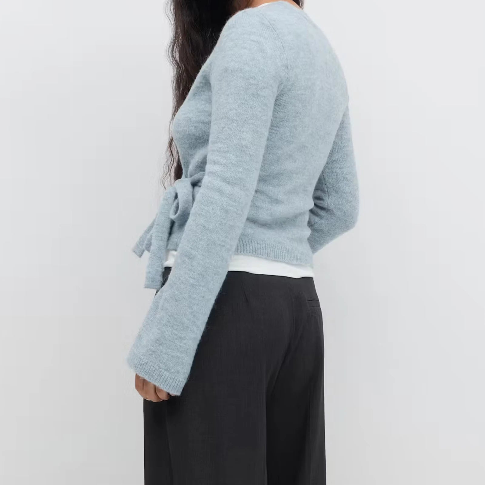 VacationGrabs Wrap Sweater Tops for Women Lightweight Side Tie Front Ballet Wrap Cardigan Elegant V Neck Fitted Cropped Sweaters