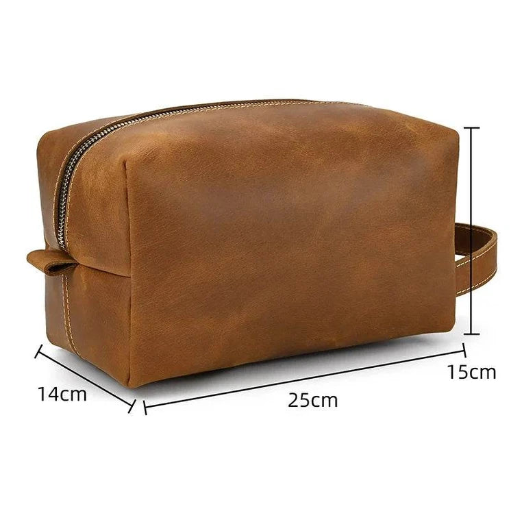 Crazy Horse Genuine Leather Small Travel Toiletry Bag - VacationGrabs
