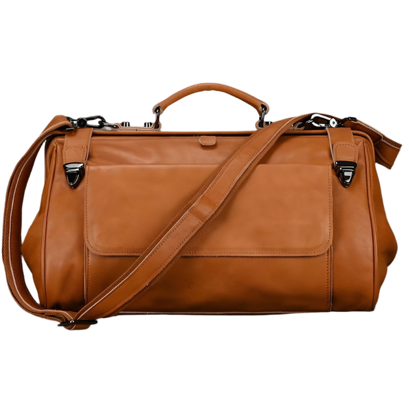 Luxury Leather Carry On Luggage Bag Real Cowskin Travel Duffle - VacationGrabs
