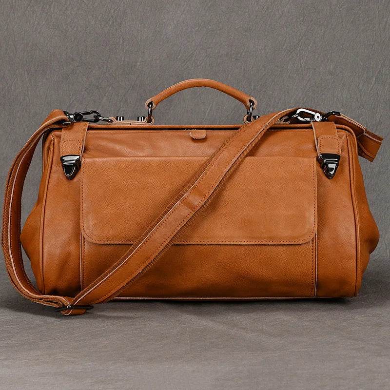 Top Grade Black Coffee Genuine Leather Travel Bag Anti-Theft Design - VacationGrabs