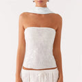 VacationGrabs Women Y2K Sequin Tube Top with Scarf Sexy Backless Pearl Embellished Beaded Cami Bling Glitter Rhinestone Camisole