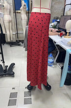 VacationGrabs French Vintage Polka Dot Satin Skirt High Waist Silky Midi Skirt Elegant Retro Print For Women Summer Y2K Streetwear