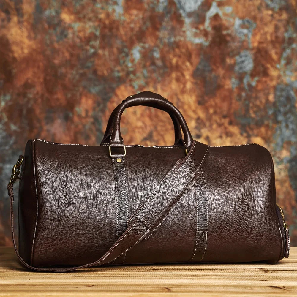 Men's Vintage Leather Duffle Bag with Shoe Compartment