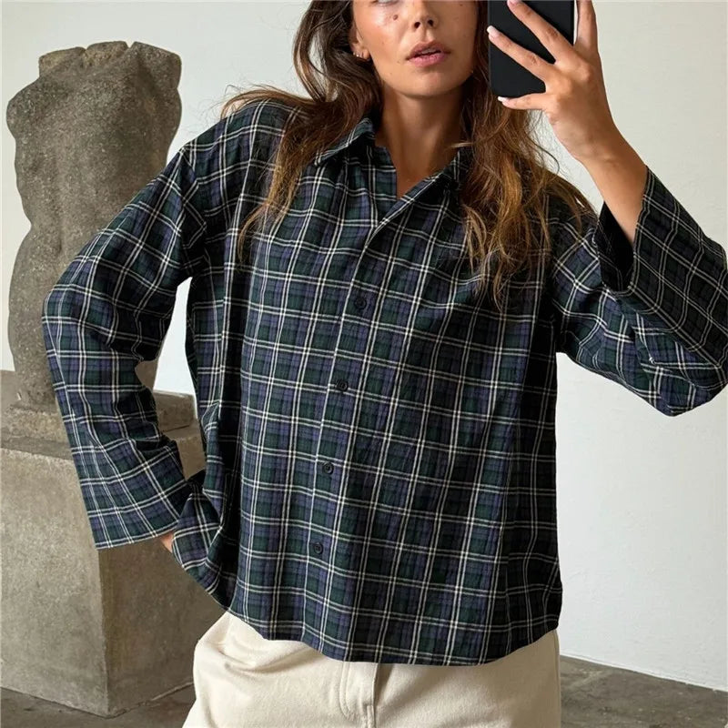 VacationGrabs Y2K Vintage Long Sleeve Blouse Stripes Collared Shirts Striped Button Down Shirt Women Oversized Trendy Fall Y2K Clothes