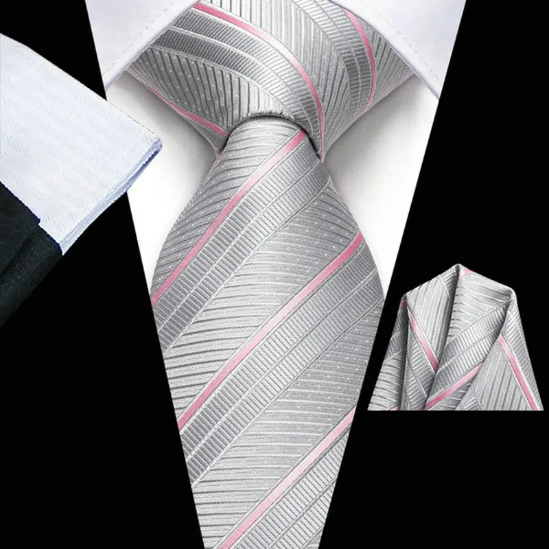 Silver striped tie and pocket square set, learn how fold a pocket square