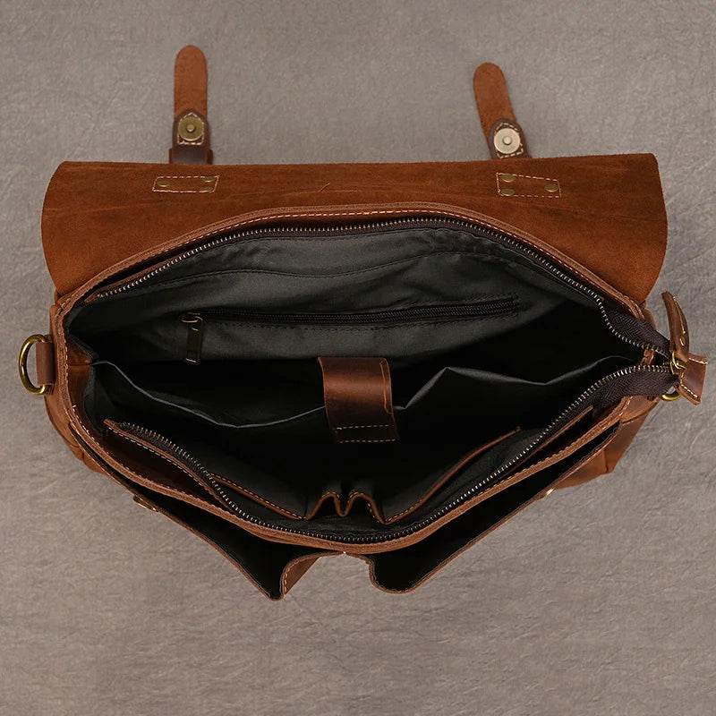 Cowhide Leather Briefcase – A4 Document & Laptop Shoulder Bag - VacationGrabs