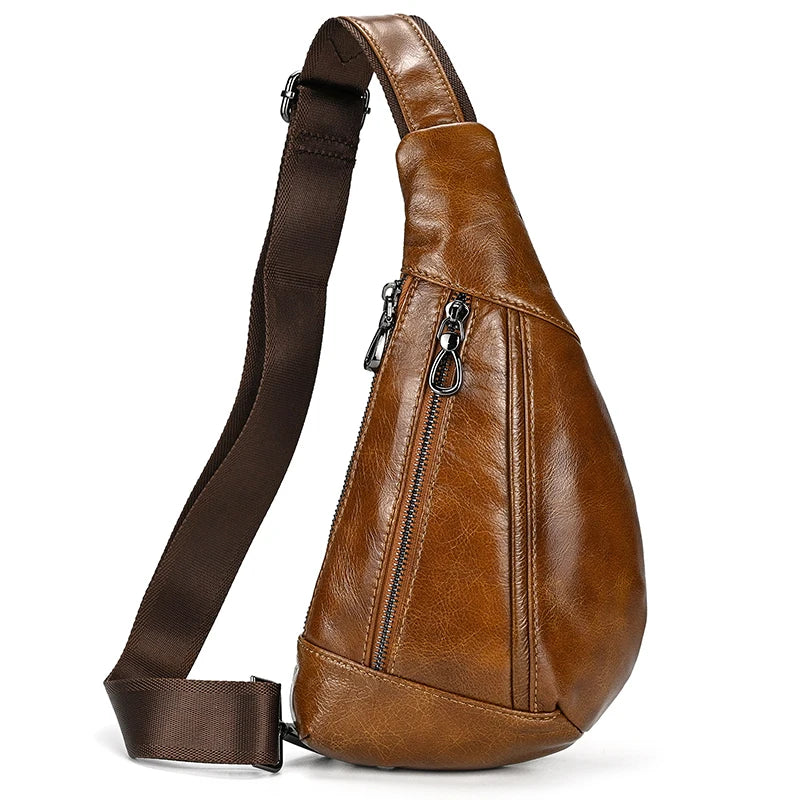 Soft Cow Leather Men's Chest Bag Genuine Leather Men's Chest Pack Small Crossbody Sling Bag Anti Theft Chest Bag Men Coffee
