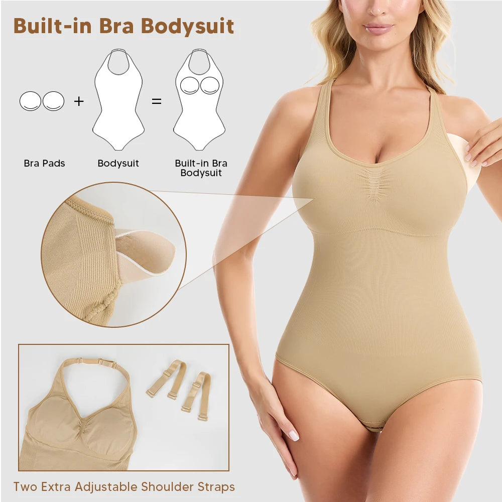 Halter Neck Bodysuit Shapewear - Backless Tummy Control