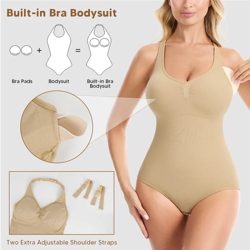 Halter Neck Bodysuit Shapewear - Backless Tummy Control