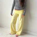 VacationGrabs Women Wide Leg Pants Solid Fold Over Waist Casual Trousers Spring Fall Straight Leg Sweatpants Bottoms Y2K Streetwear