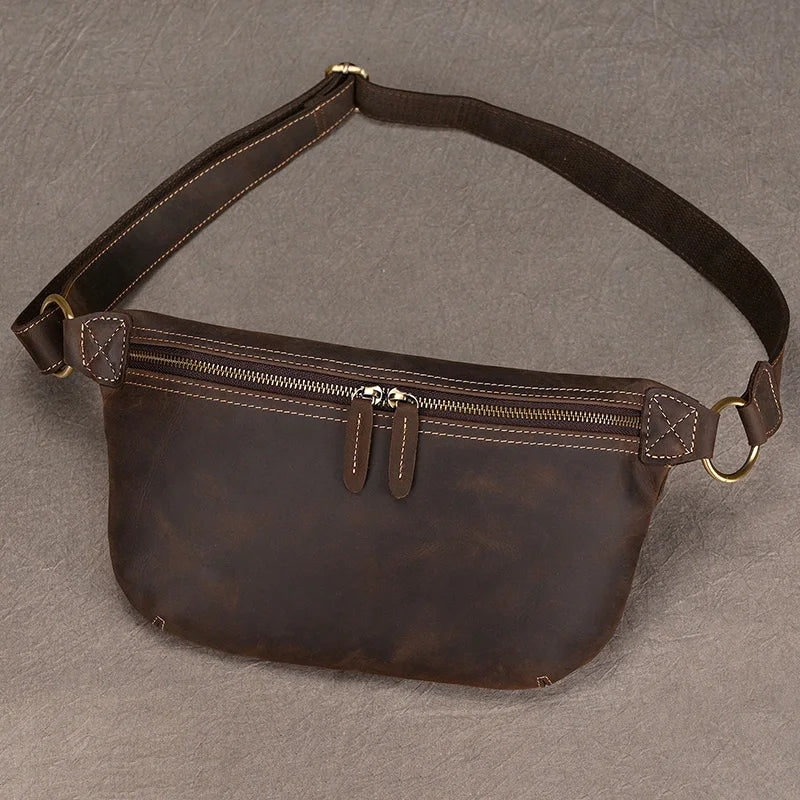 Big Waist Bag Mens Leather Belt Pounch Anti-theft Waist Pack Fanny Pack Bum Bag Belt Waist Pouch Chest Bag For Male leather Bag