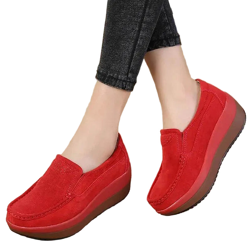 Platform Flat Loafers Suede Leather Moccasins - VacationGrabs