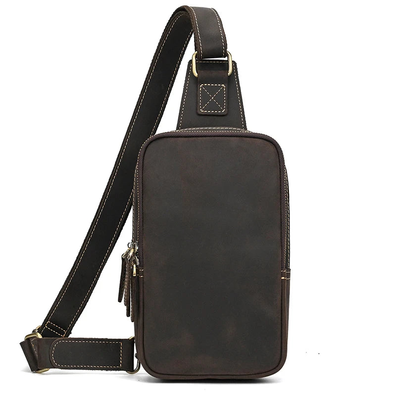Crazy Horse Leather Chest Sling Bag | Retro Crossbody Pack
