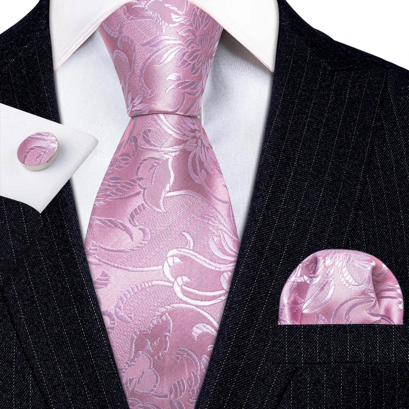 Floral Jacquard Silk Tie Set for Men - VacationGrabs