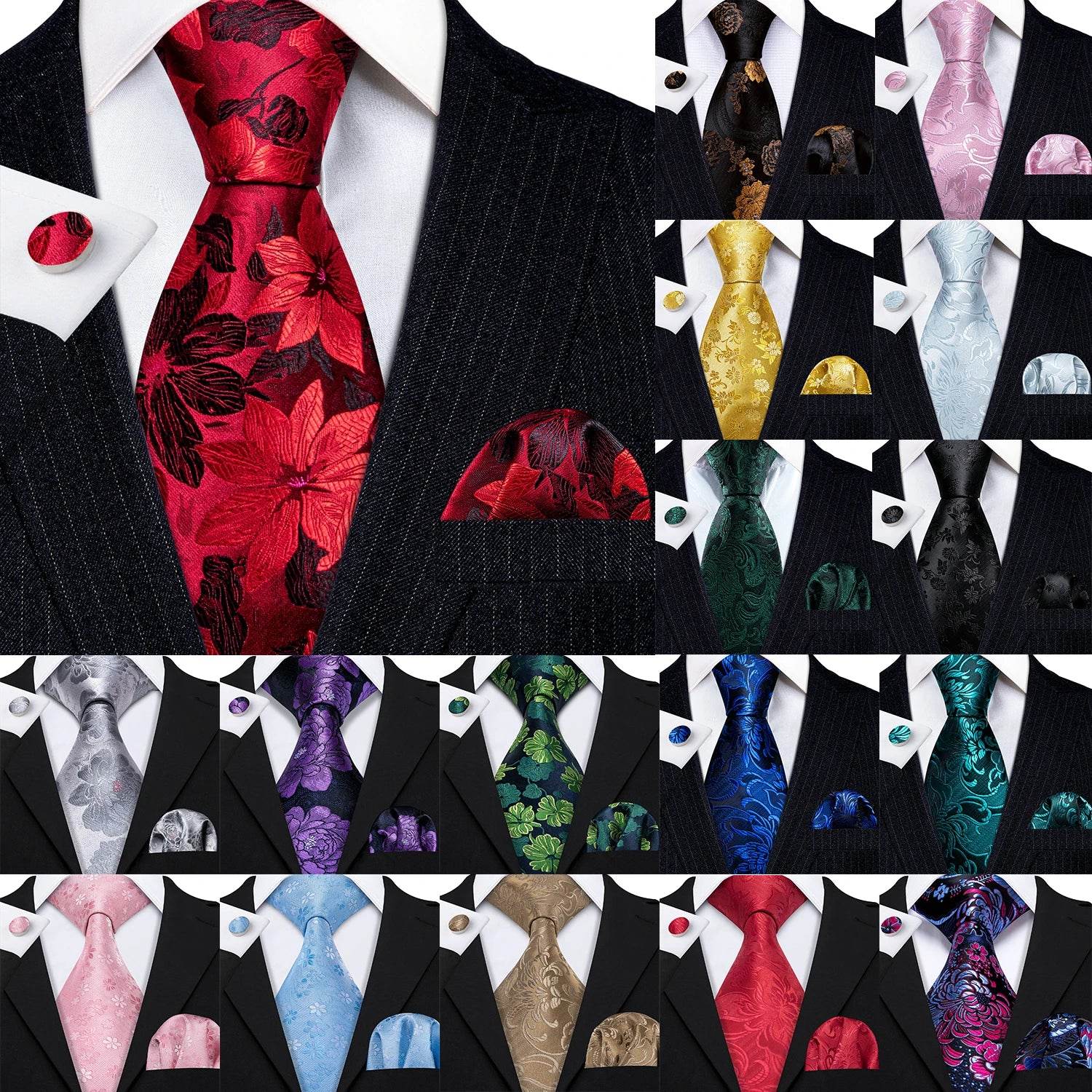 Floral Jacquard Silk Tie Set for Men - VacationGrabs