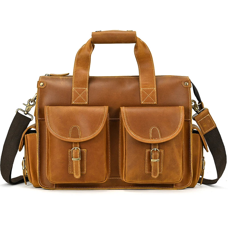 Top Grade Quality Laptop Briefcase Crazy Horse Genuine Leather Laptop Bags Notebook PC Shoulder Bag For Business Man Vintage