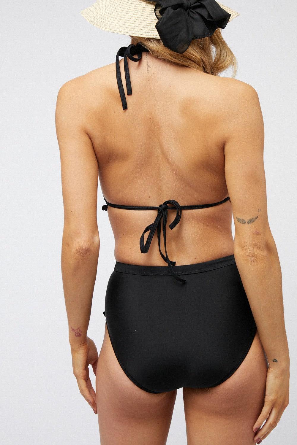 Women's Swimwear - 2PC Solid Bikini Set With Pompom