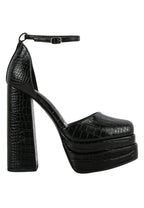 Tempt Me Croc Textured High Block Heel Sandals