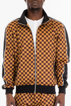 Checkered Track Jacket – Full Zip with Stripe Detail