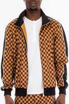 Checkered Track Jacket – Full Zip with Stripe Detail