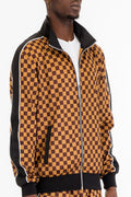 Checkered Track Jacket – Full Zip with Stripe Detail