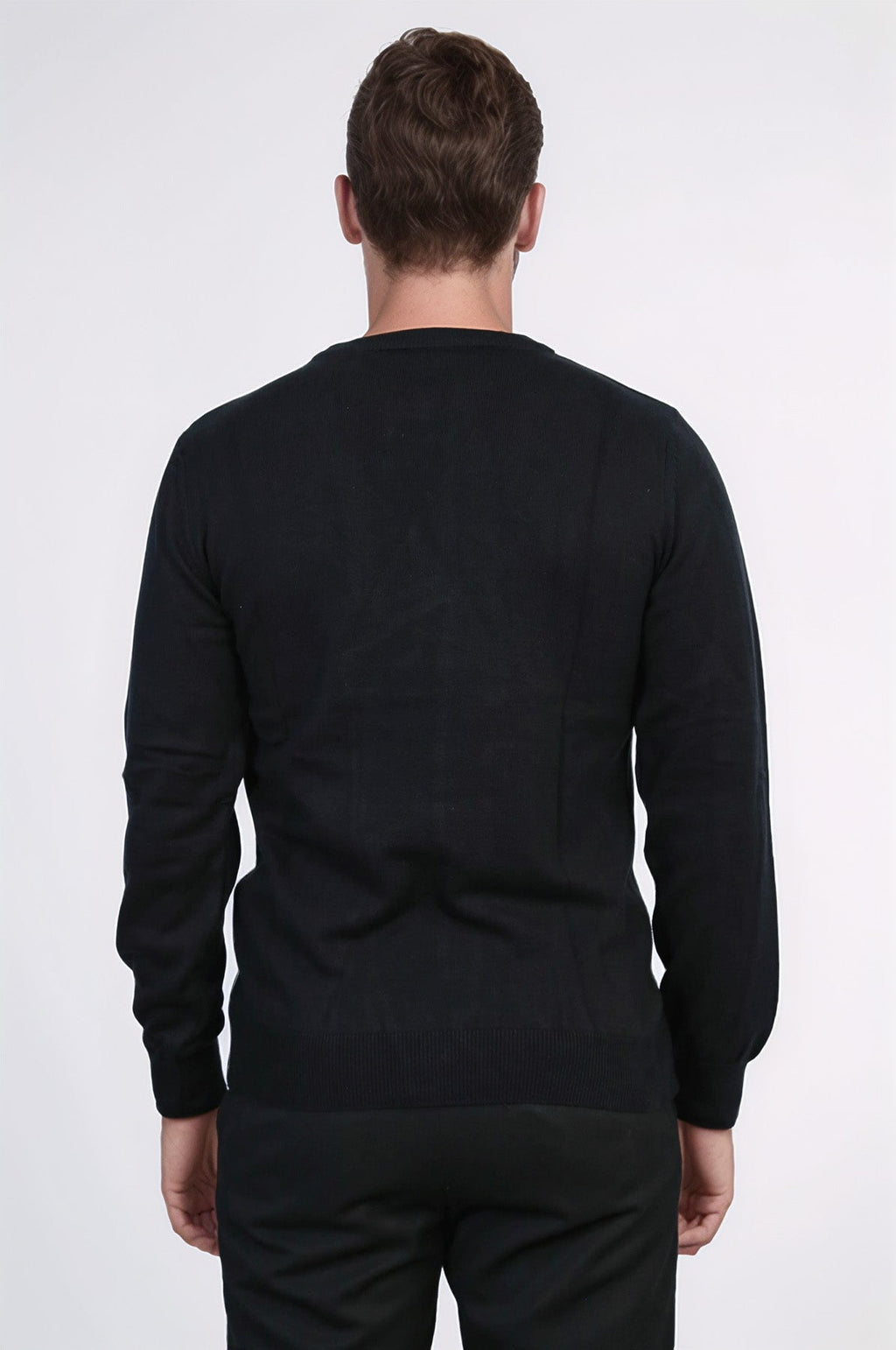 Circle Neck Long Sleeves Slim Fit Black Men Knitwear
