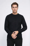 Circle Neck Long Sleeves Slim Fit Black Men Knitwear