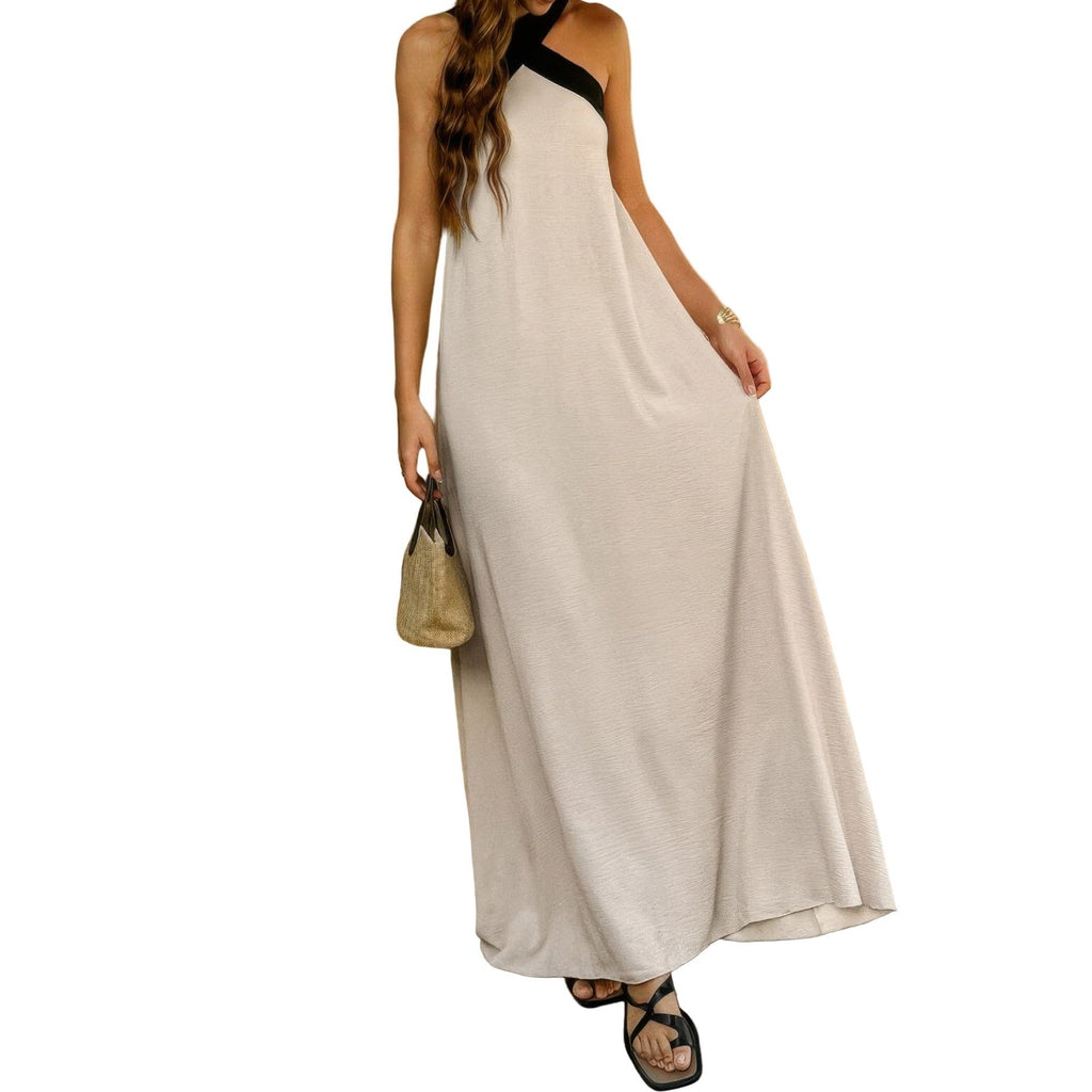 VacationGrabs summer off shoulder maxi dress in cream with black detail, perfect for warm weather outings