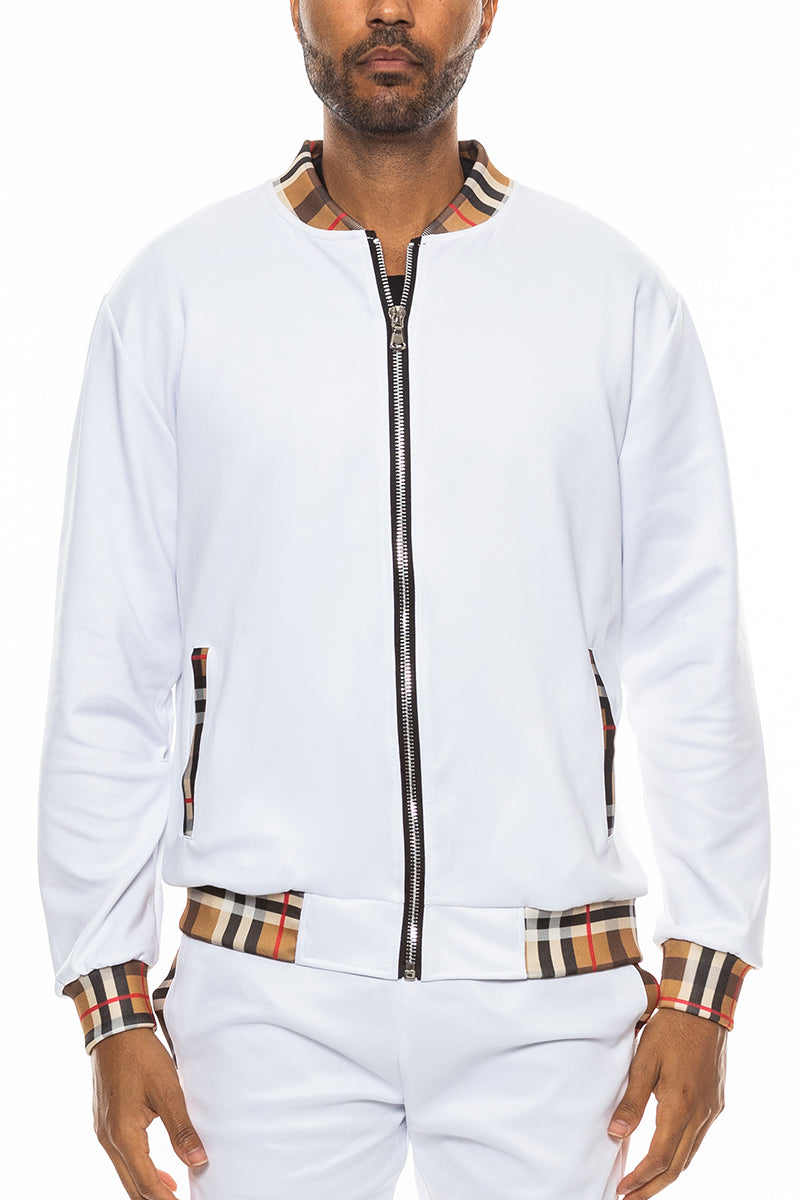 Checkered Detail Full-Zip Track Jacket