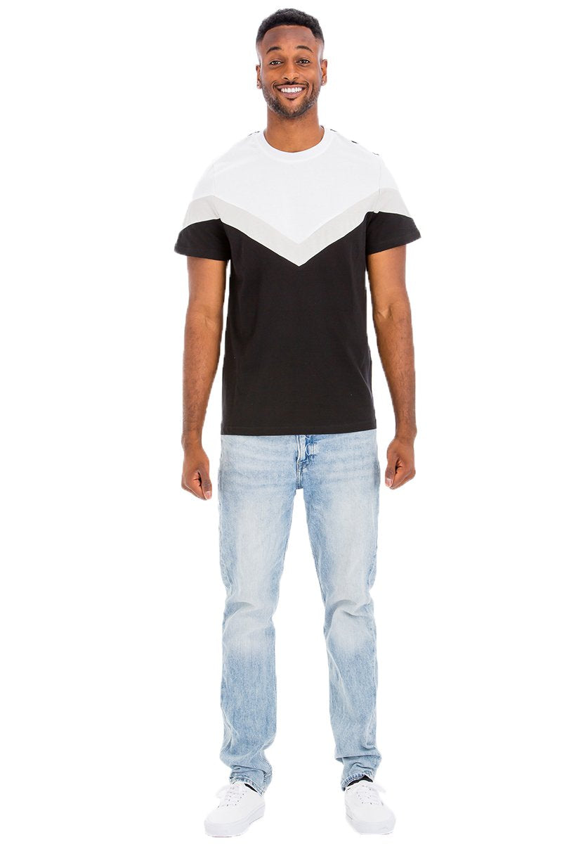 Black White Grey Chevron Color Block T-Shirt