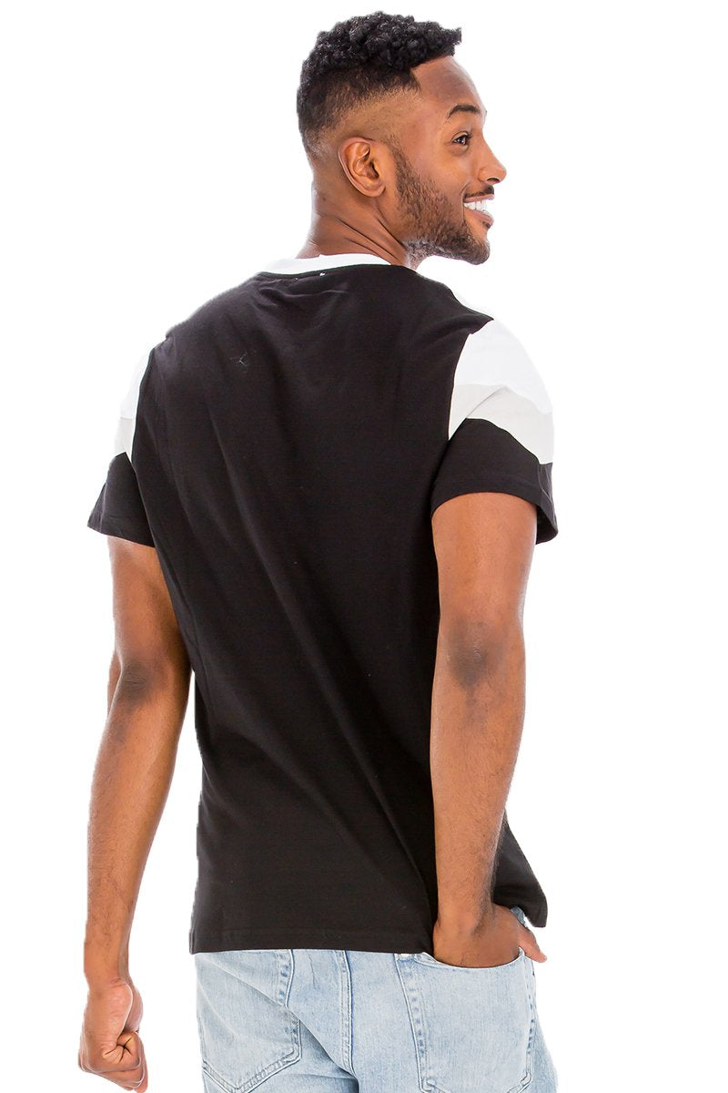 Black White Grey Chevron Color Block T-Shirt